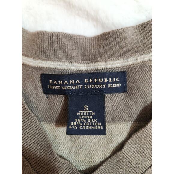 Banana Republic Sweater Vest Mens Small Brown Tan Striped Cashmere Silk V-Neck - Picture 3 of 8